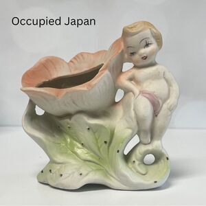 Vintage Bisque Porcelain Cherub Bud Vase Occupied Japan 4" Tall